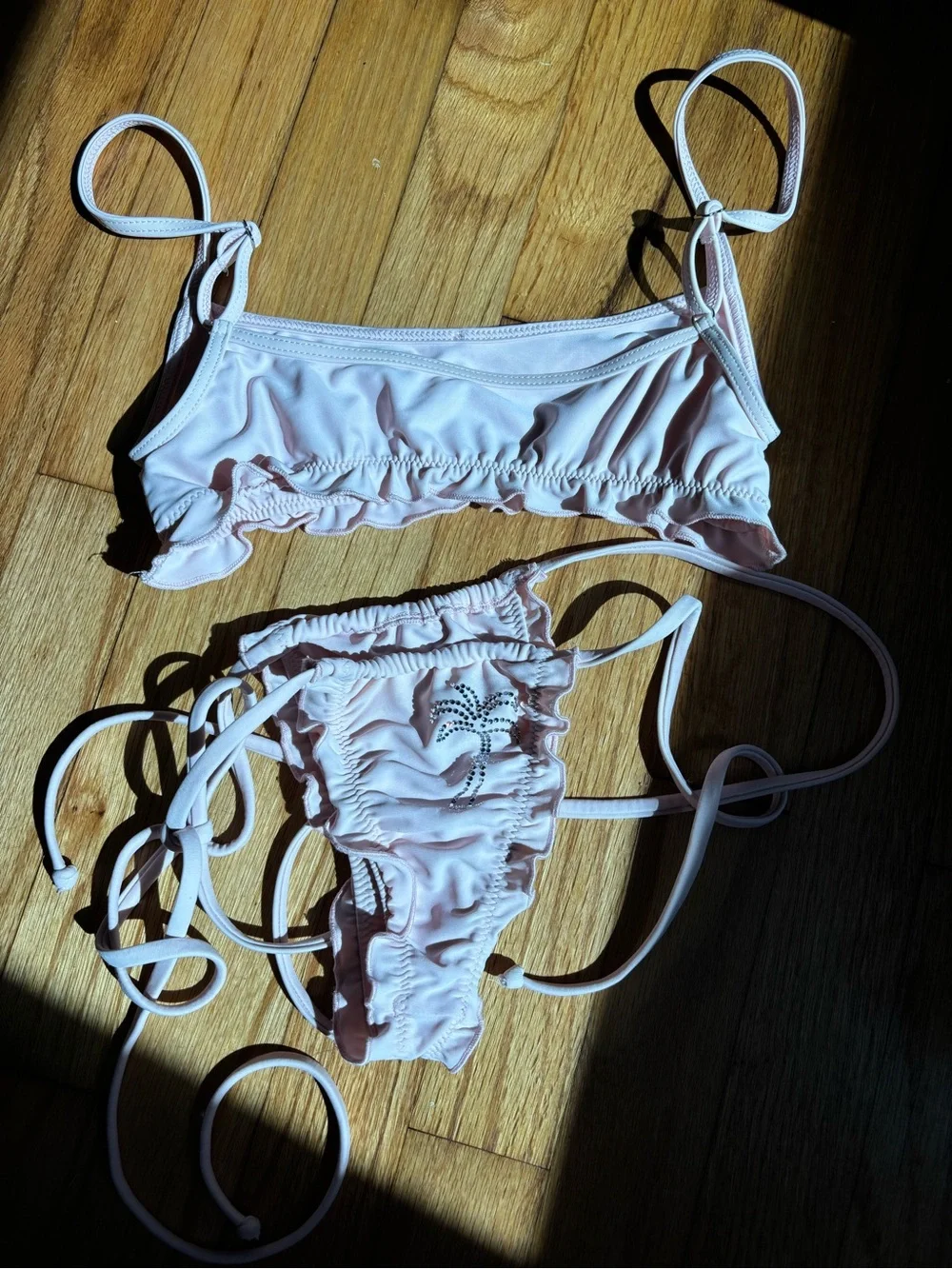 Frankie's Bikinis Light Pink Ruffle-Trim Tie-Side Bikini
